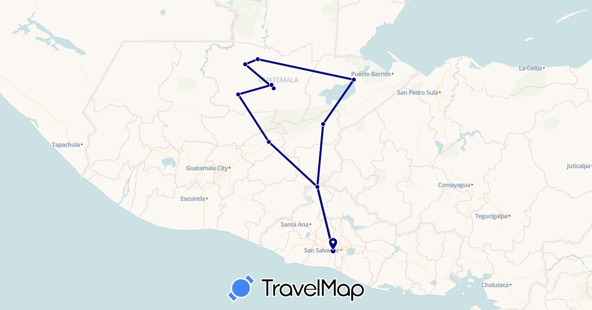 TravelMap itinerary: driving in Guatemala, El Salvador (North America)